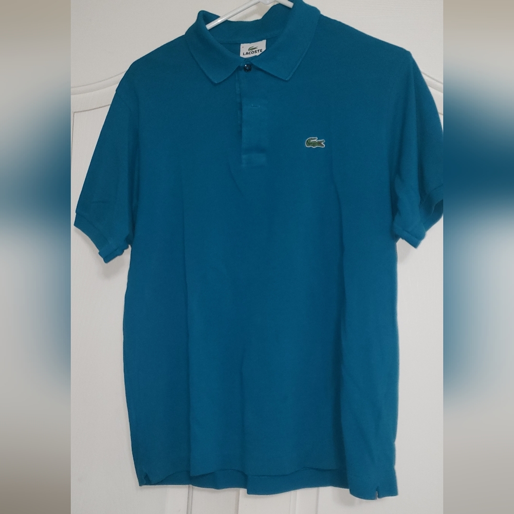 Lacoste mens short sleeve polo shirt size 6 aqua color gently used